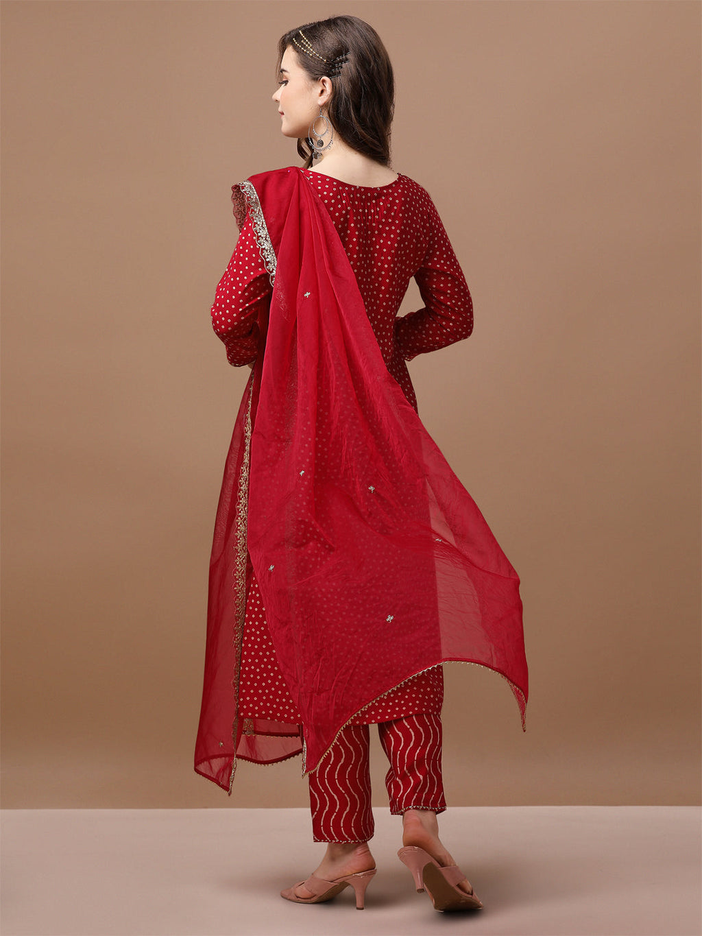 Embroidered & Bandhani Printed Kurta With Pant & Embroidered Dupatta Premium, Multicolor - Hiral Fashion | Grocsy