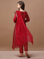 Embroidered & Bandhani Printed Kurta With Pant & Embroidered Dupatta Premium, Multicolor - Hiral Fashion | Grocsy