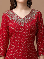Embroidered & Bandhani Printed Kurta With Pant & Embroidered Dupatta Premium, Multicolor - Hiral Fashion | Grocsy