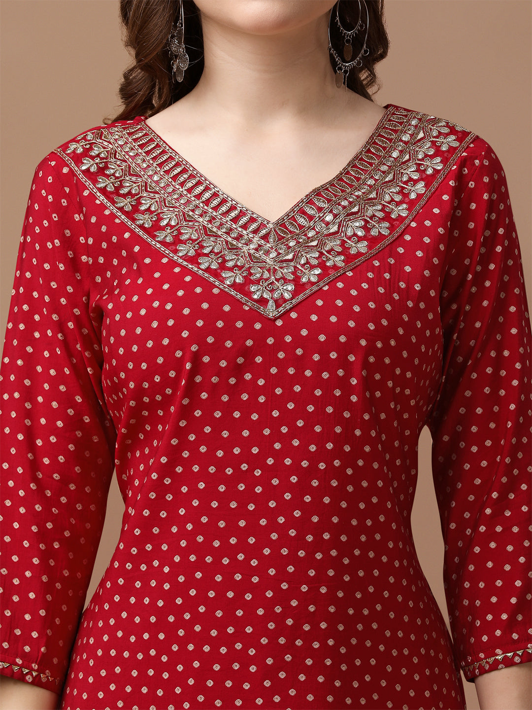 Embroidered & Bandhani Printed Kurta With Pant & Embroidered Dupatta Premium, Multicolor - Hiral Fashion | Grocsy