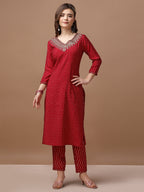 Embroidered & Bandhani Printed Kurta With Pant & Embroidered Dupatta Premium, Multicolor - Hiral Fashion | Grocsy