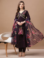 Alia Cut Hand Embroidered Kurta With Pant & Dupatta Premium, Multicolor - Hiral Fashion | Grocsy