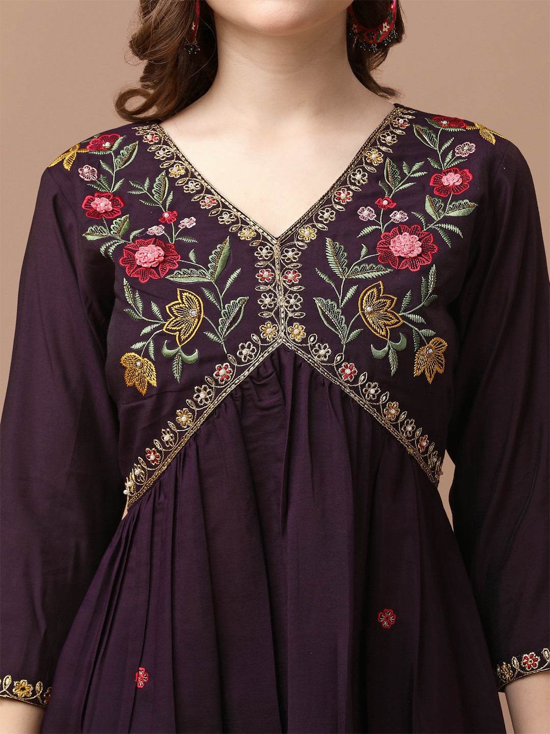 Alia Cut Hand Embroidered Kurta With Pant & Dupatta Premium, Multicolor - Hiral Fashion | Grocsy