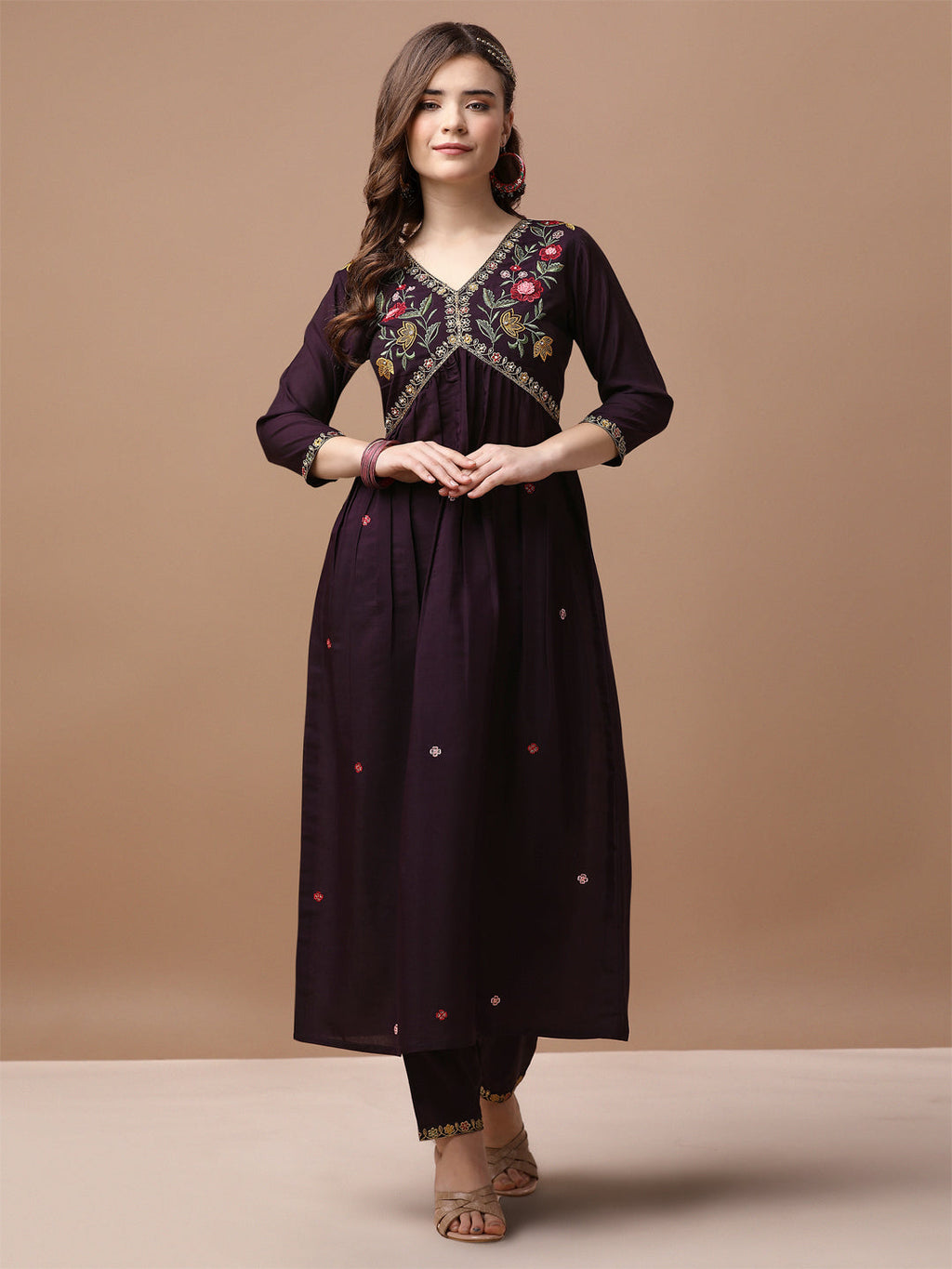 Alia Cut Hand Embroidered Kurta With Pant & Dupatta Premium, Multicolor - Hiral Fashion | Grocsy