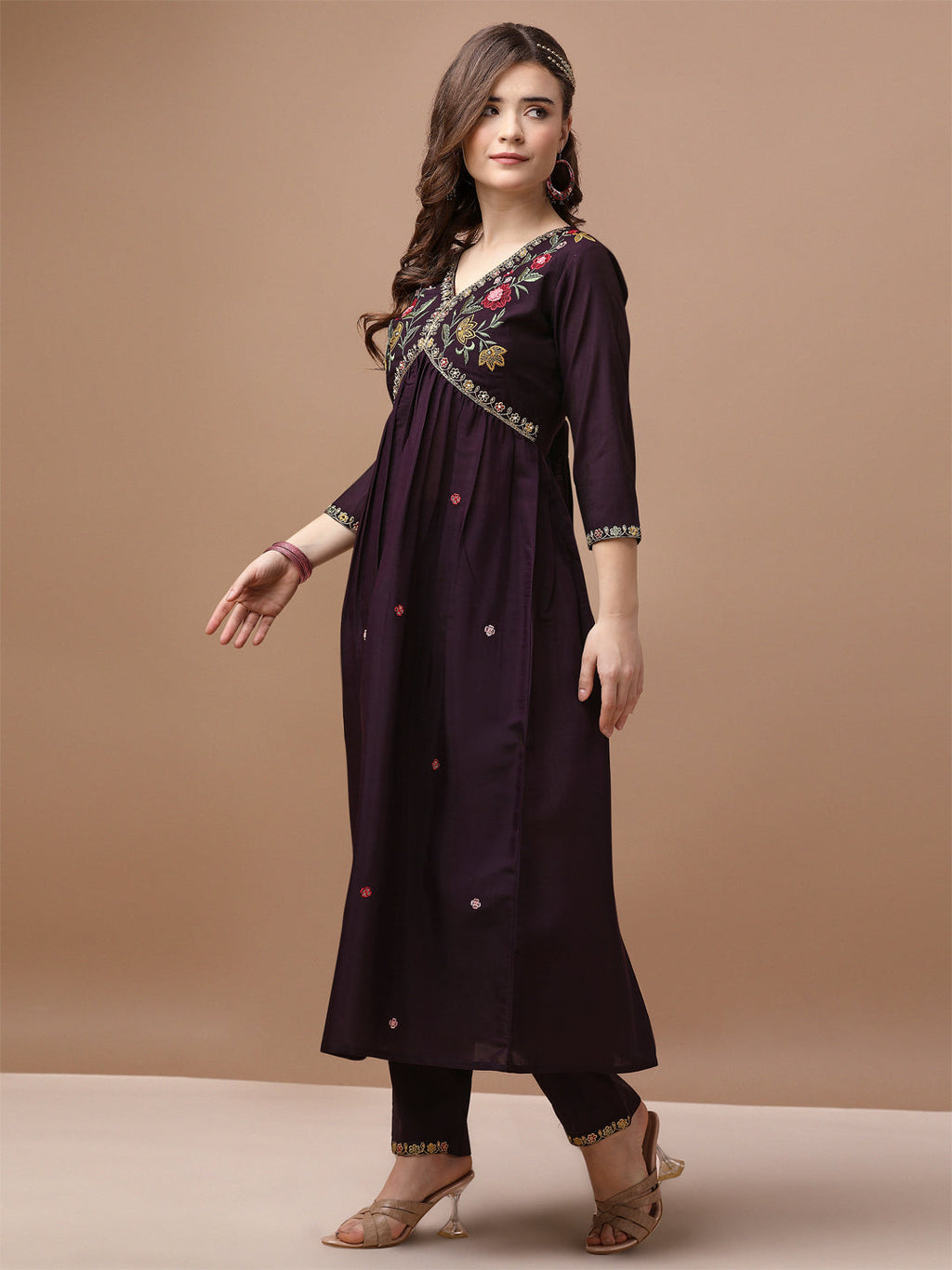 Alia Cut Hand Embroidered Kurta With Pant & Dupatta Premium, Multicolor - Hiral Fashion | Grocsy