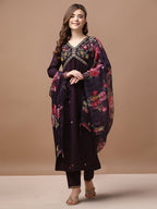 Alia Cut Hand Embroidered Kurta With Pant & Dupatta Premium, Multicolor - Hiral Fashion | Grocsy