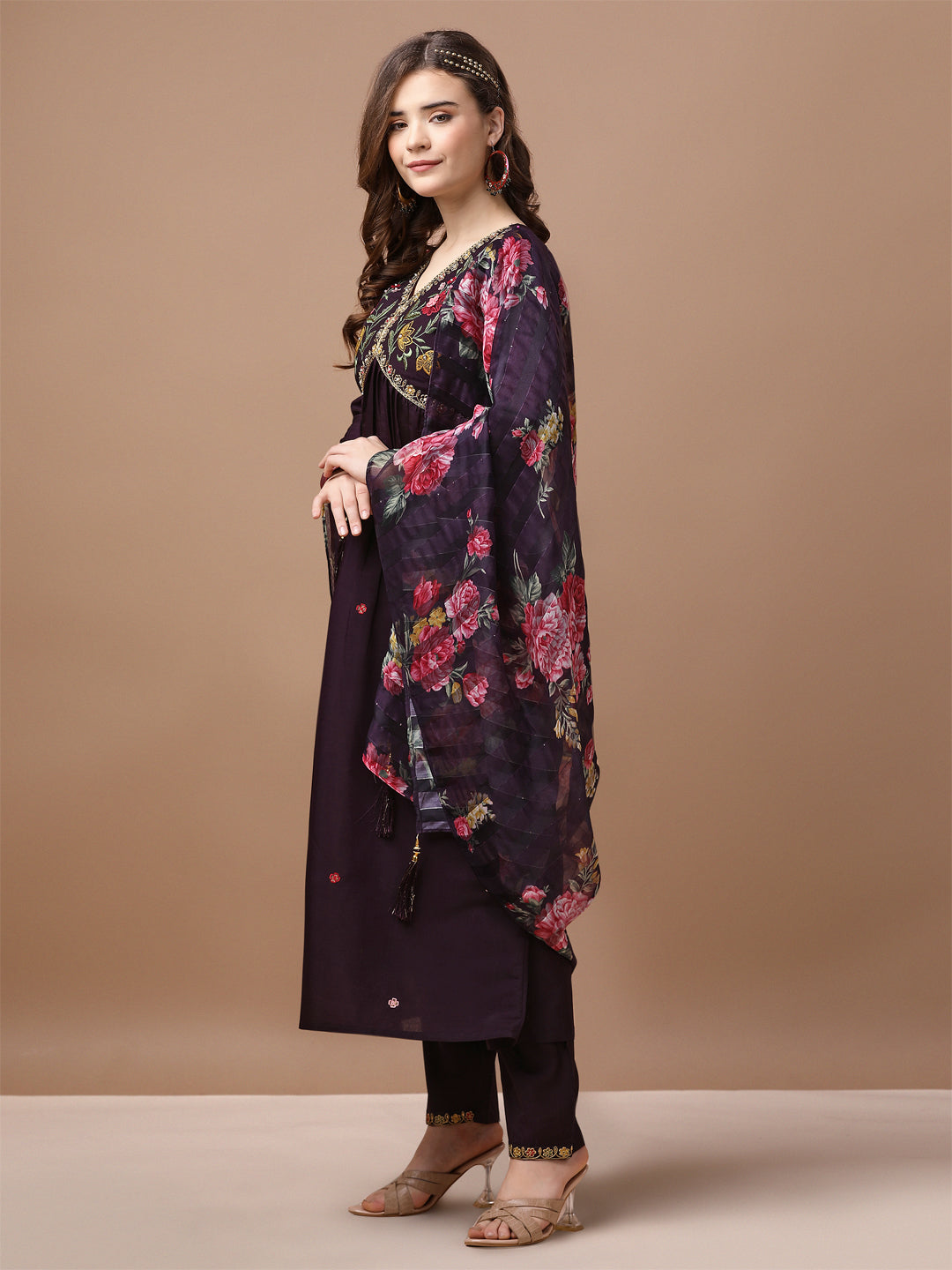 Alia Cut Hand Embroidered Kurta With Pant & Dupatta Premium, Multicolor - Hiral Fashion | Grocsy