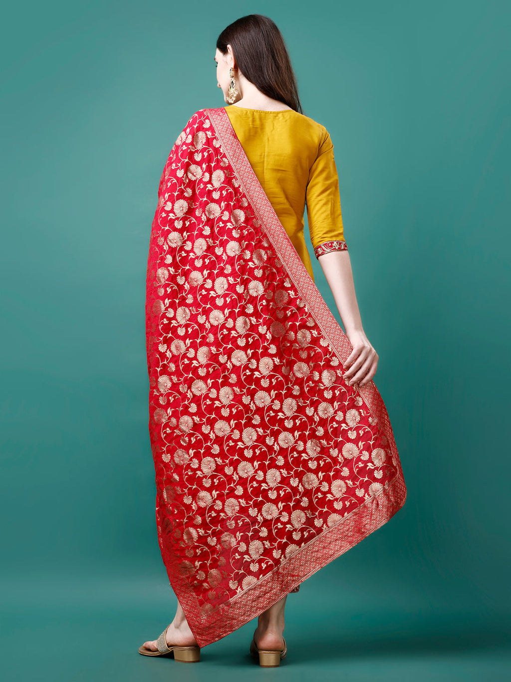 Embroidered Kurta With Pant & Banarasi Jacquard Dupatta Premium, Multicolor - Hiral Fashion | Grocsy