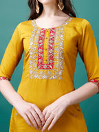 Embroidered Kurta With Pant & Banarasi Jacquard Dupatta Premium, Multicolor - Hiral Fashion | Grocsy