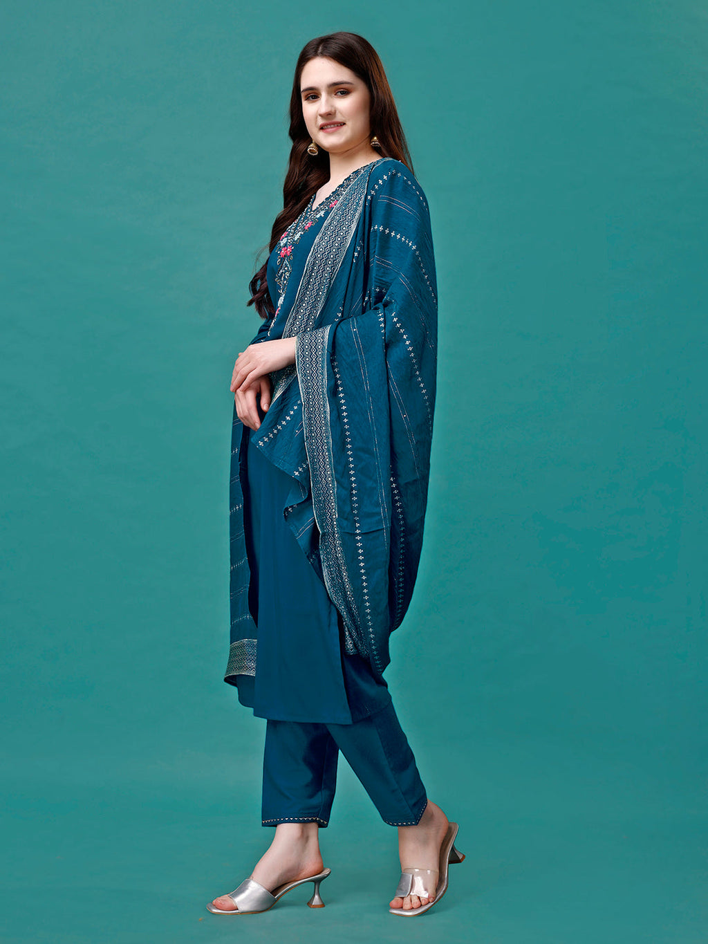 Hand Embroidered Kurta With Pant & Dupatta Luxury, Multicolor - Hiral Fashion | Grocsy