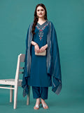 Hand Embroidered Kurta With Pant & Dupatta Luxury, Multicolor - Hiral Fashion | Grocsy