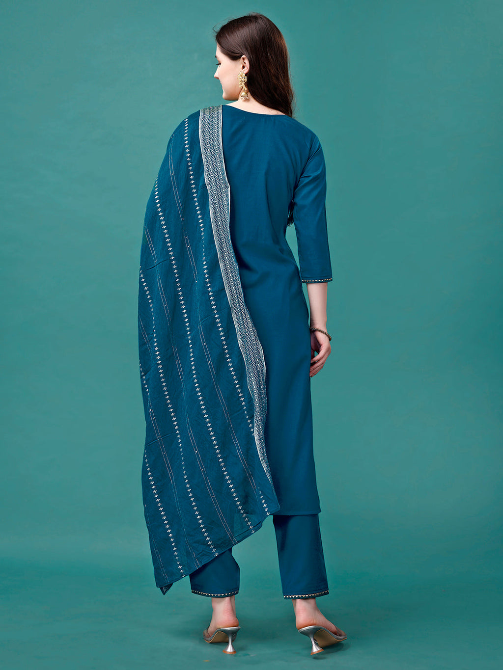 Hand Embroidered Kurta With Pant & Dupatta Luxury, Multicolor - Hiral Fashion | Grocsy