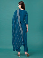 Hand Embroidered Kurta With Pant & Dupatta Luxury, Multicolor - Hiral Fashion | Grocsy