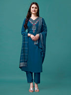 Hand Embroidered Kurta With Pant & Dupatta Luxury, Multicolor - Hiral Fashion | Grocsy