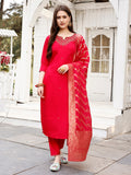 Hand Embroidered Rani Kurta With Pant & Banarasi Jacquard Dupatta Premium, Multicolor - Hiral Fashion | Grocsy