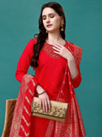 Hand Embroidered Kurta With Pant & Banarasi Jacquard Dupatta Premium, Multicolor - Hiral Fashion | Grocsy