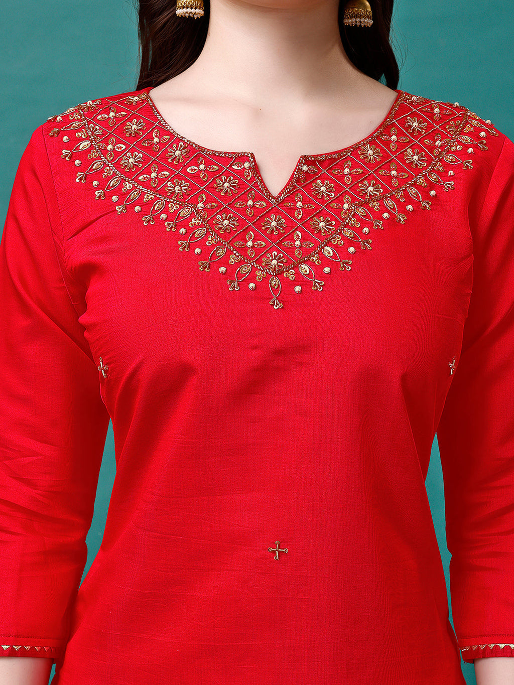 Hand Embroidered Kurta With Pant & Banarasi Jacquard Dupatta Premium, Multicolor - Hiral Fashion | Grocsy