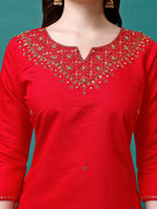 Hand Embroidered Kurta With Pant & Banarasi Jacquard Dupatta Premium, Multicolor - Hiral Fashion | Grocsy