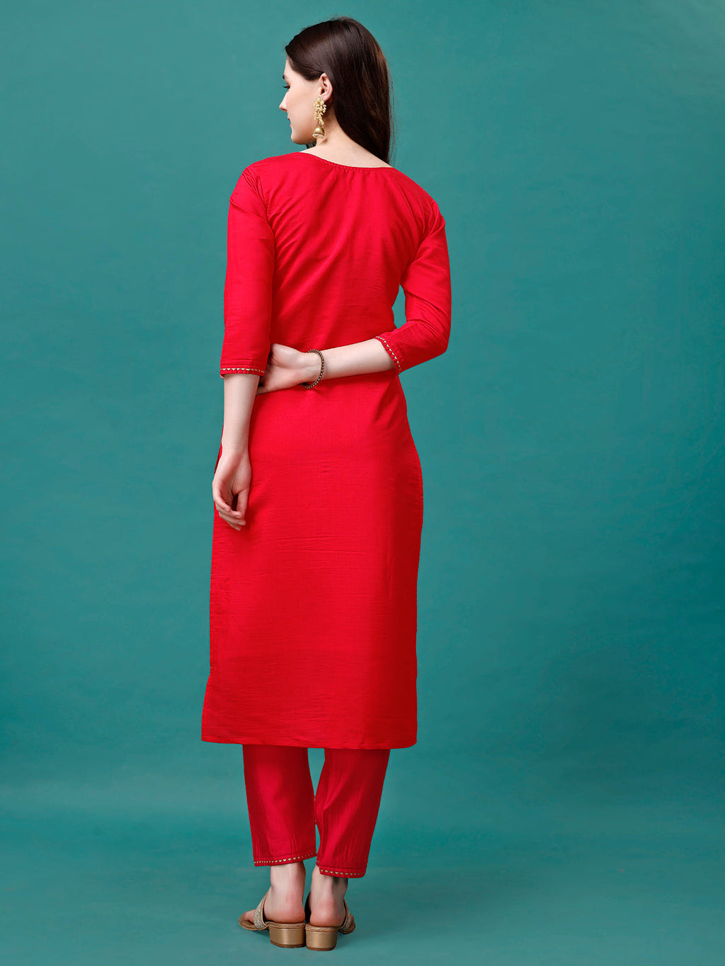 Hand Embroidered Kurta With Pant & Banarasi Jacquard Dupatta Premium, Multicolor - Hiral Fashion | Grocsy