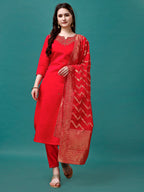 Hand Embroidered Kurta With Pant & Banarasi Jacquard Dupatta Premium, Multicolor - Hiral Fashion | Grocsy