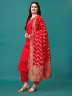 Hand Embroidered Kurta With Pant & Banarasi Jacquard Dupatta Premium, Multicolor - Hiral Fashion | Grocsy