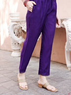 Hand Embroidered Purple Kurta With Pant & Banarasi Jacquard Dupatta Premium, Multicolor - Hiral Fashion | Grocsy
