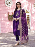 Hand Embroidered Purple Kurta With Pant & Banarasi Jacquard Dupatta Premium, Multicolor - Hiral Fashion | Grocsy