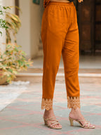 Nyra Cut Embroidered & Bandhani Printed Kurta With Lace Embroidered Pant & Dupatta, Mustard - Hiral Fashion | Grocsy