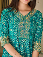Nyra Cut Embroidered & Bandhani Printed Kurta With Lace Embroidered Pant & Dupatta, Teal - Hiral Fashion | Grocsy