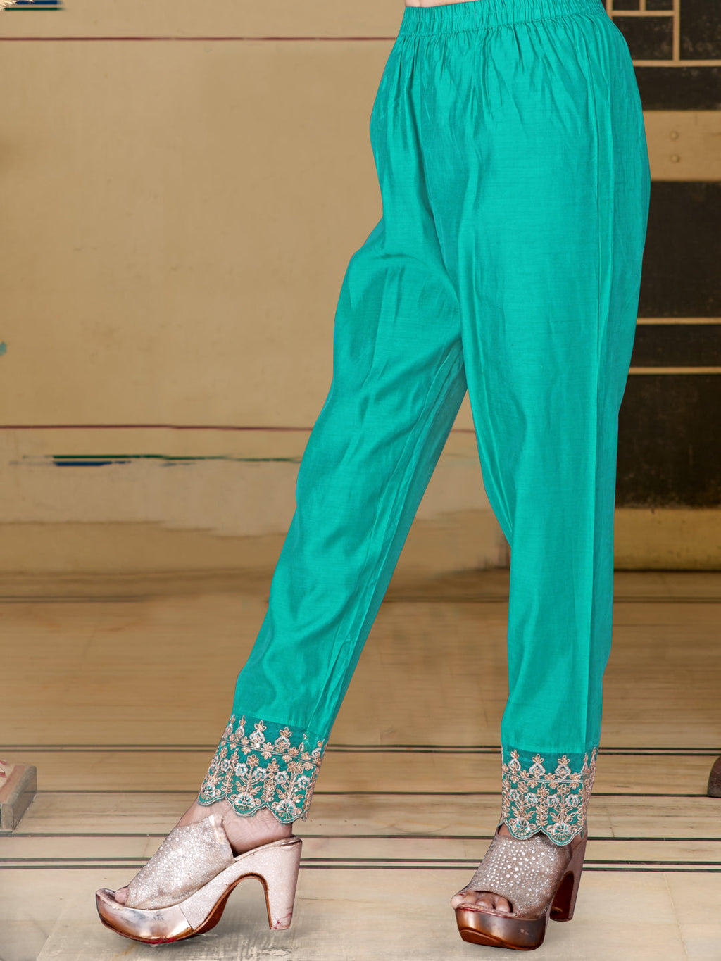 Nyra Cut Embroidered & Bandhani Printed Kurta With Lace Embroidered Pant & Dupatta, Teal - Hiral Fashion | Grocsy