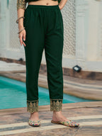 Nyra Cut Embroidered & Floral Printed Kurta With Pant & Foil Print Dupatta, Green - Hiral Fashion | Grocsy