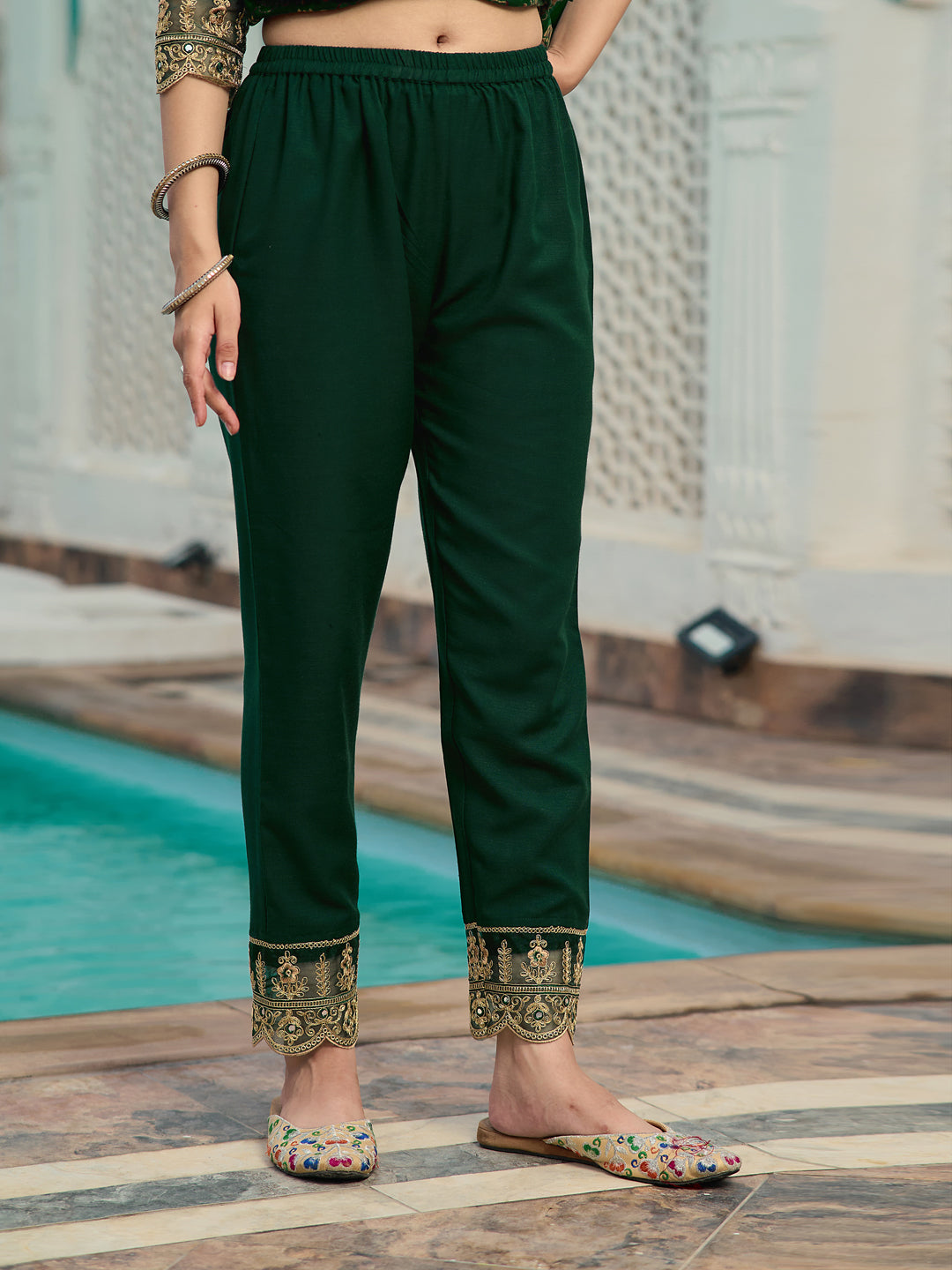 Nyra Cut Embroidered & Floral Printed Kurta With Pant & Foil Print Dupatta, Green - Hiral Fashion | Grocsy