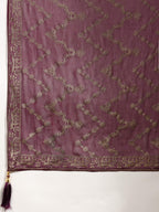 Nyra Cut Embroidered & Floral Printed Kurta With Pant & Foil Print Dupatta, Wine - Hiral Fashion | Grocsy