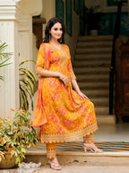 Nyra Cut Embroidered & Printed Kurta With Pant & Dupatta, Mustard - Hiral Fashion | Grocsy