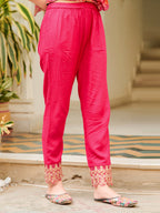 Nyra Cut Embroidered & Printed Kurta With Pant & Dupatta, Pink - Hiral Fashion | Grocsy