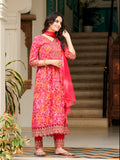 Nyra Cut Embroidered & Printed Kurta With Pant & Dupatta, Pink - Hiral Fashion | Grocsy