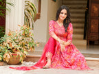 Nyra Cut Embroidered & Printed Kurta With Pant & Dupatta, Pink - Hiral Fashion | Grocsy