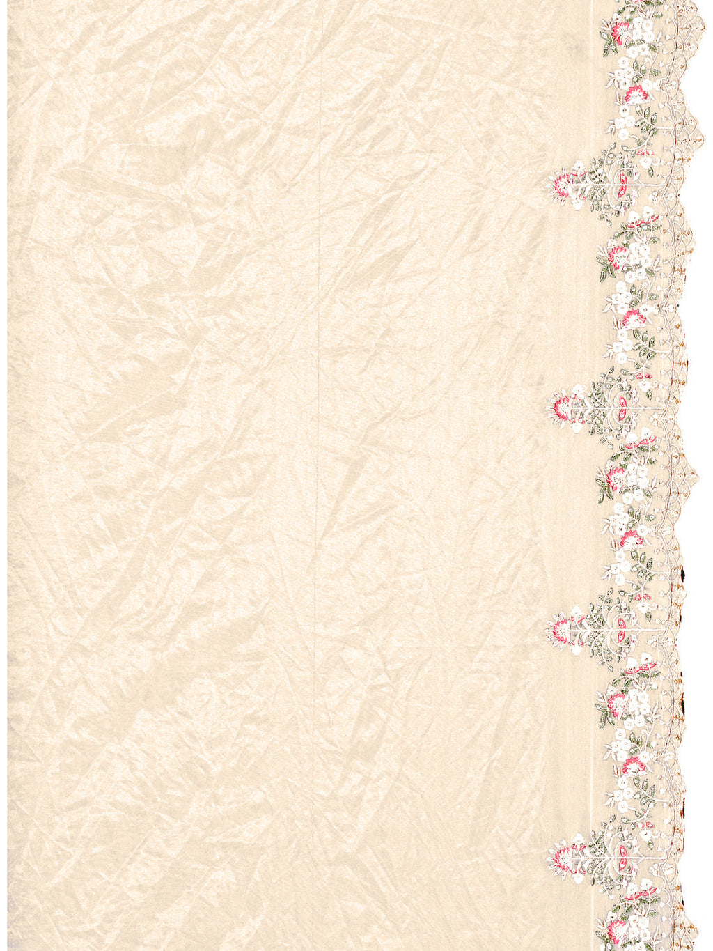 Hand Embroidered Banarasi Jacqauard Kurta With Pant & Embroidered Organza Dupatta, Cream - Hiral Fashion | Grocsy