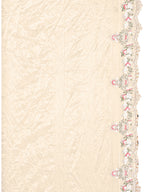 Hand Embroidered Banarasi Jacqauard Kurta With Pant & Embroidered Organza Dupatta, Cream - Hiral Fashion | Grocsy