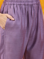 Applique Embroidered Kurta With Pant & Printed Dupatta, Lavender - Hiral Fashion | Grocsy