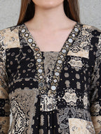 Hand Embroidered & Printed Kurta With Palazzo Pants, Black - Hiral Fashion | Grocsy