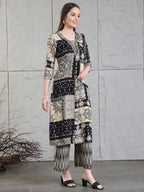 Hand Embroidered & Printed Kurta With Palazzo Pants, Black - Hiral Fashion | Grocsy