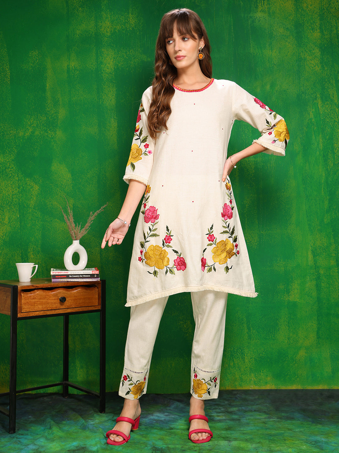 Versatile Embroidered Co Ords, Beige - Hiral Fashion | Grocsy