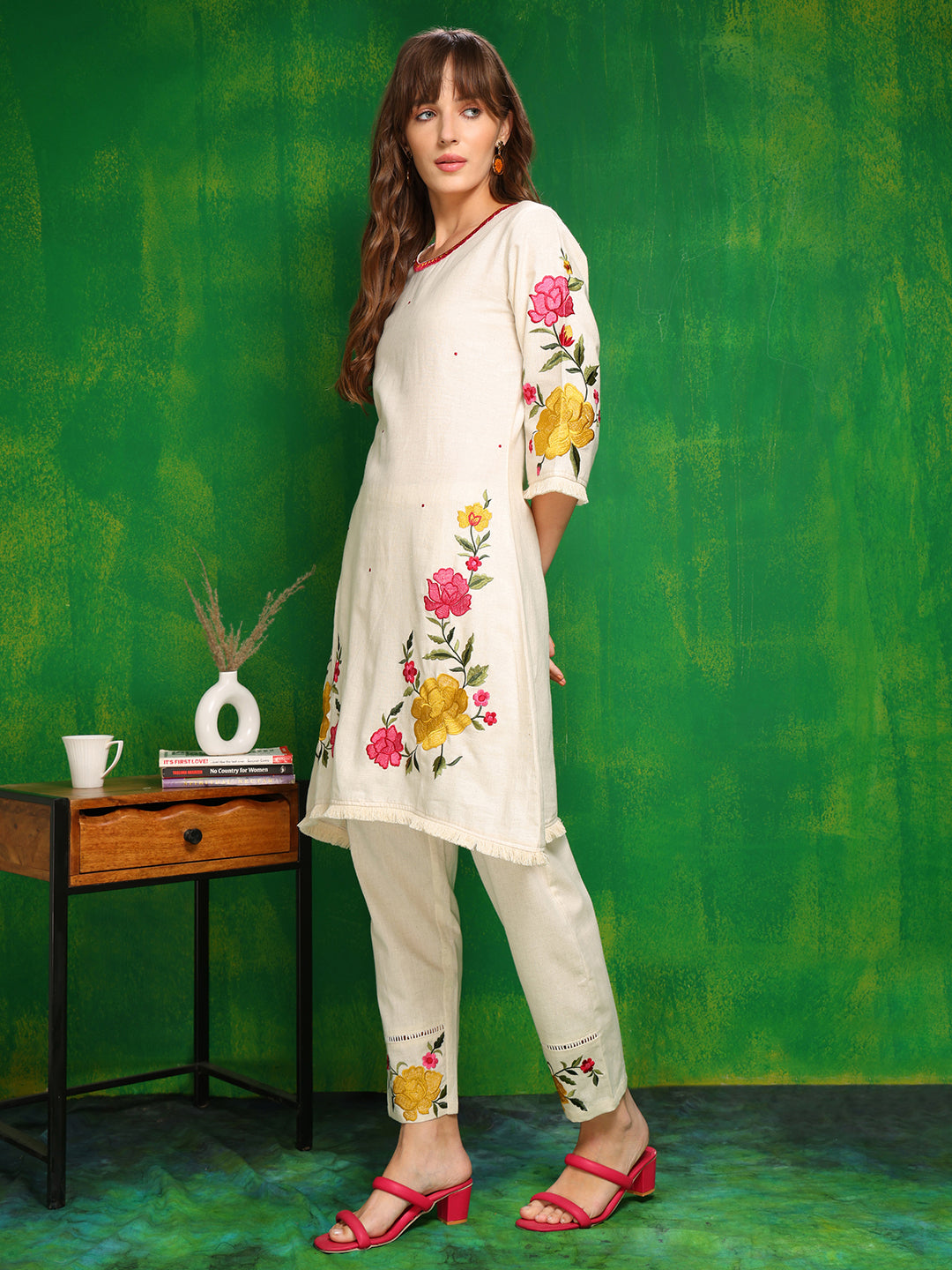 Versatile Embroidered Co Ords, Beige - Hiral Fashion | Grocsy