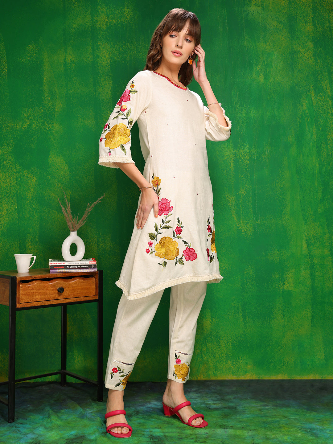 Versatile Embroidered Co Ords, Beige - Hiral Fashion | Grocsy