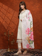 Chikankari & Embroidered Kurta With Pant & Printed Dupatta, White - Hiral Fashion | Grocsy