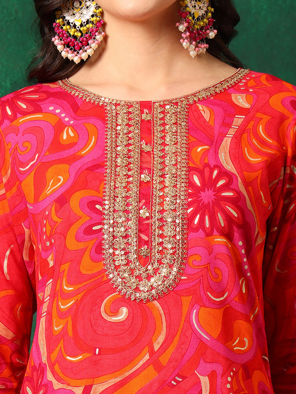 Sequined Embroidered & Printed Kurta With Pant & Embroidered Dupatta, Pink - Hiral Fashion | Grocsy