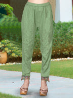 Hand & Machine Embroidered Kurta With Pant & Embroidered Dupatta, Green - Hiral Fashion | Grocsy