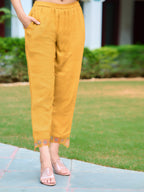 Hand & Machine Embroidered Kurta With Pant & Embroidered Dupatta, Yellow - Hiral Fashion | Grocsy