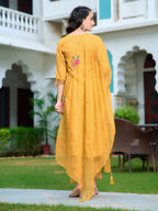 Hand & Machine Embroidered Kurta With Pant & Embroidered Dupatta, Yellow - Hiral Fashion | Grocsy